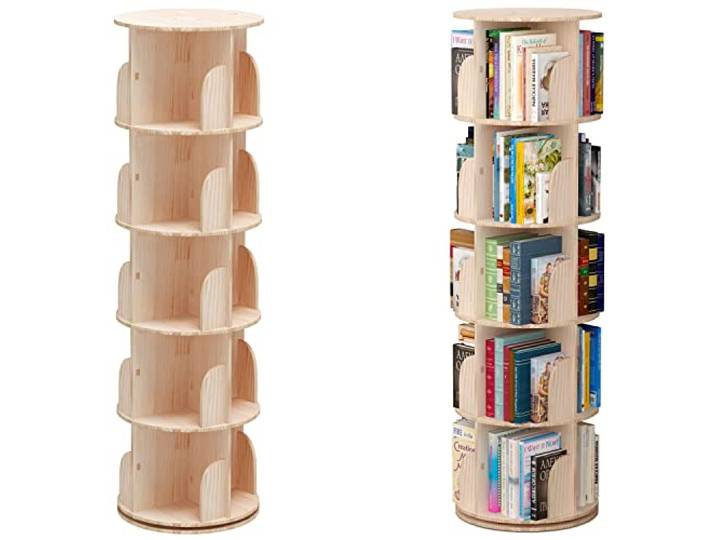 PTUWODS Drehregal mit 360 Grad, Aufbewahrungsregal für Kinder und Erwachsene, multifunktionales Regal, aus Massivholz (46 x 160 cm)
