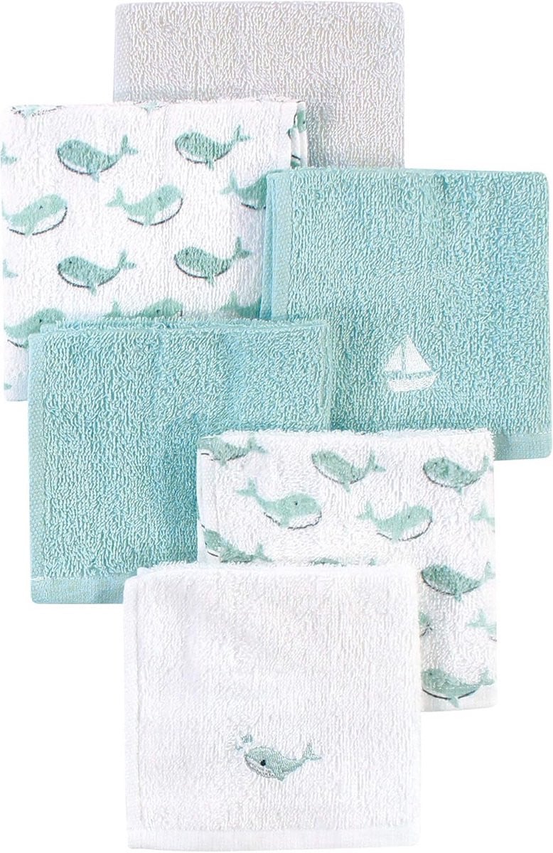 Super zachte katoenen washandjes voor baby's met blauw walvisontwerp