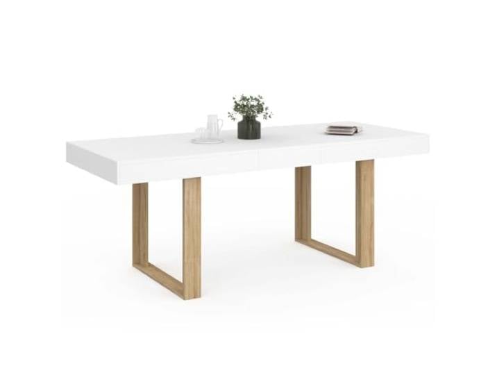 IDMarket - Ausziehbarer rechteckiger Esstisch Phoenix 4-8 Personen weiß Holzbeine 160-200 cm