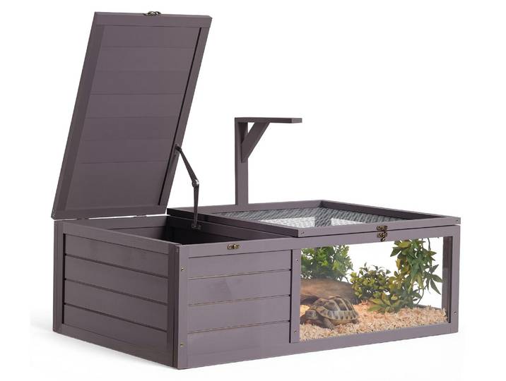 VEVOR - Maison pour tortues\, enclos pour reptiles\, cage de 965x600x330 mm\, pour tortues\, en bois de pin\, avec 2 compartiments\, étagère coulissante\, support pour lampe\, couvercle rabattable et fenêtre de visualisation en acrylique