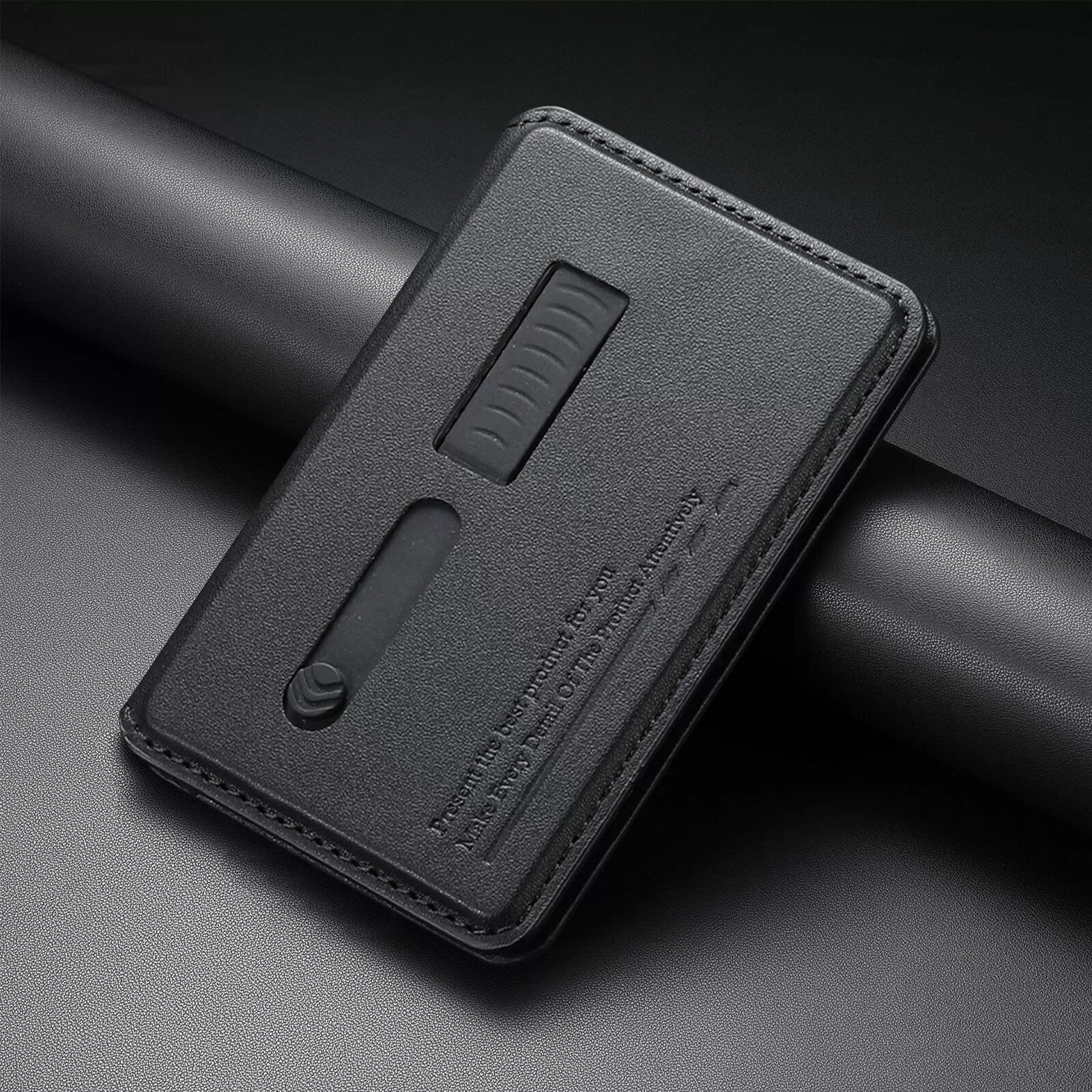 INF Magnetischer PU-Leder Kartenhalter kompatibel mit Magsafe - Schlanke Geldbörse mit Fingerschlaufe Schwarz