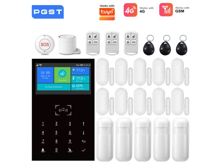 Système d'alarme WiFi GSM 4G compatible avec Tuya Smart Home Security Kit, capteur de porte sans fil, fonctionne avec Alexa, sans frais mensuels pour la maison