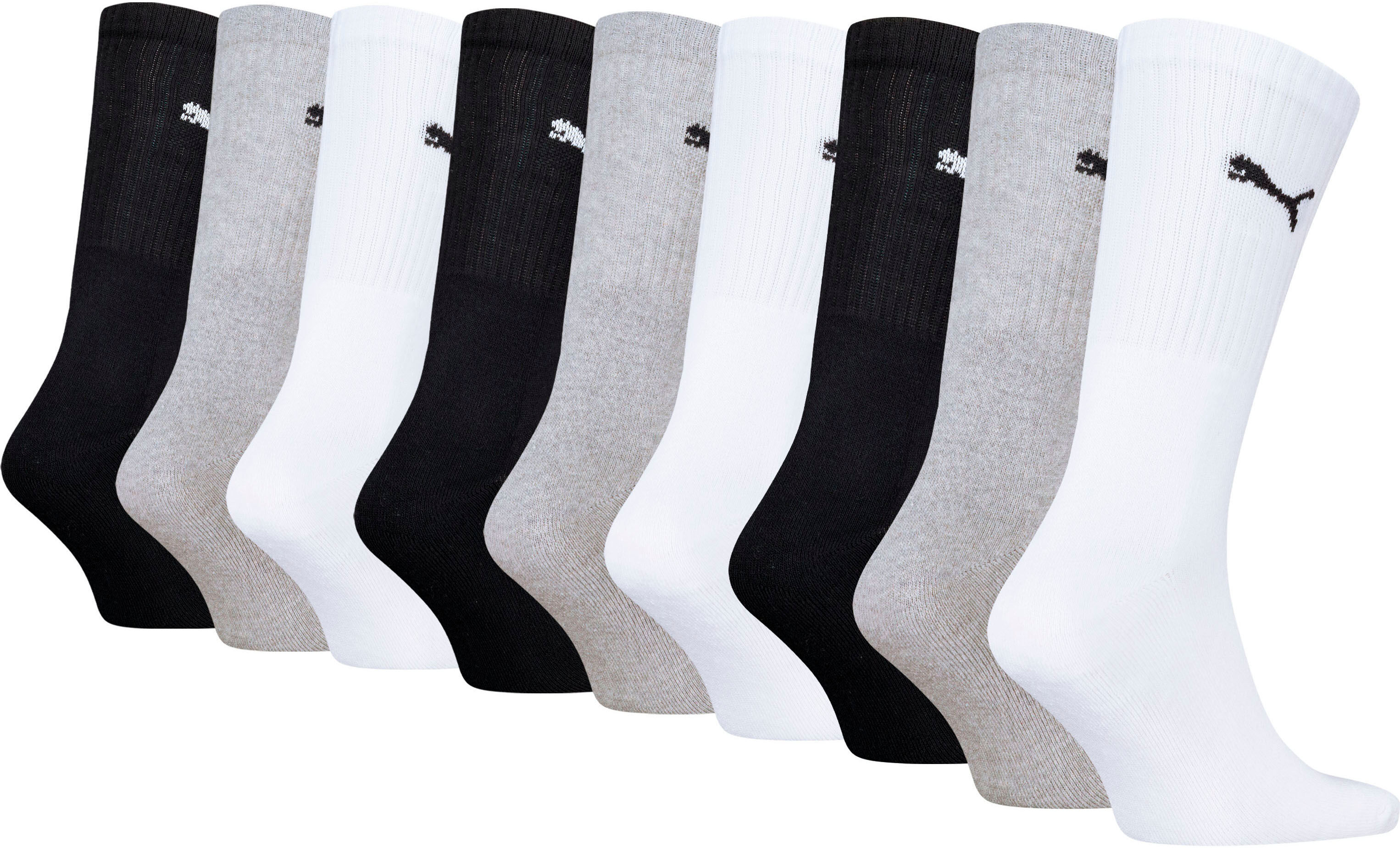 Socken PUMA "PUMA CREW SOCK 9P ECOM", Damen, Gr. 39-42, Sockengrösse, grau (weiß, grau), Baumwollmischung, Elasthan, Polyamid, Polyester, uni und meliert, elastisch, Socken Socken, Tennissocken, atmungsaktiv, feuchtigkeitsregulierend weiß, grau 39-42, Soc