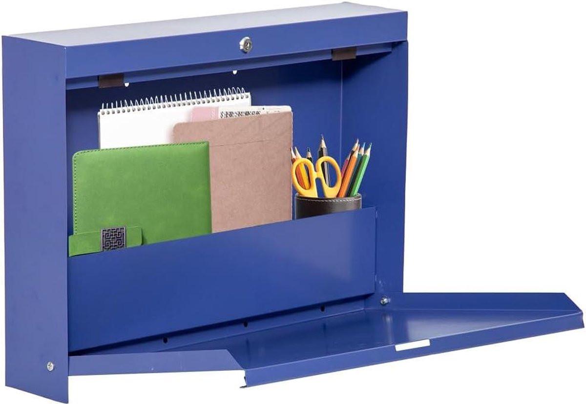 Blauwe inklapbare wandtafel met opbergvak voor volwassenen