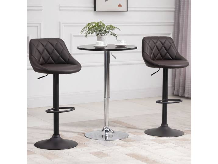 HOMCOM Tabourets de Bar Réglables Simili Cuir Métal Marron Noir