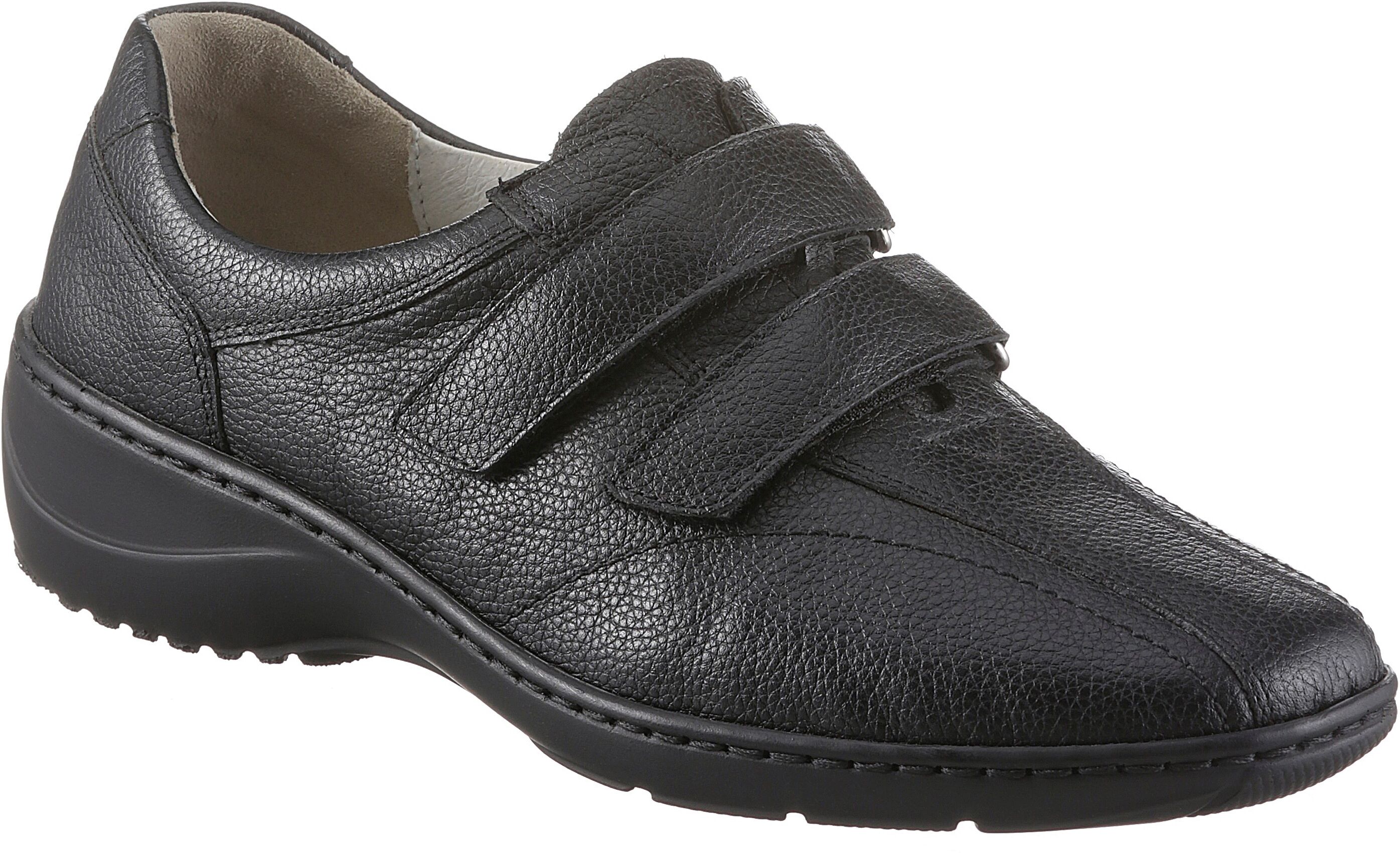 Klettschuh WALDLÄUFER "KYA", Damen, Gr. 5 (38), Leder Textil, schwarz, Schuhe Klettschuh, Slipper, Bequemschuh in Komfortweite H (= sehr weit) schwarz 5 (38), Leder Textil
