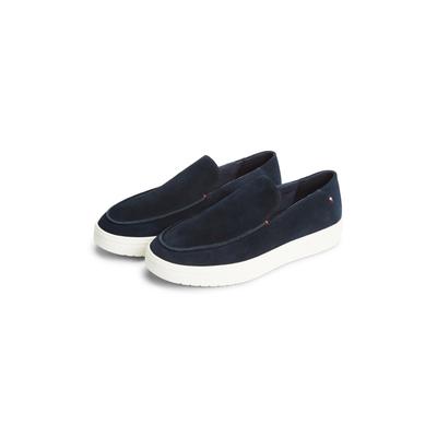 Slipper TOMMY HILFIGER "MODERN LIGHT SUEDE LOAFER", Herren, Gr. 43, Leder Textil, blau (dunkelblau), Veloursleder, aufgeraut, unifarben, Basic, Schuhe Slipper, Schlupfschuh, Flat mit typischer Mokassinnaht