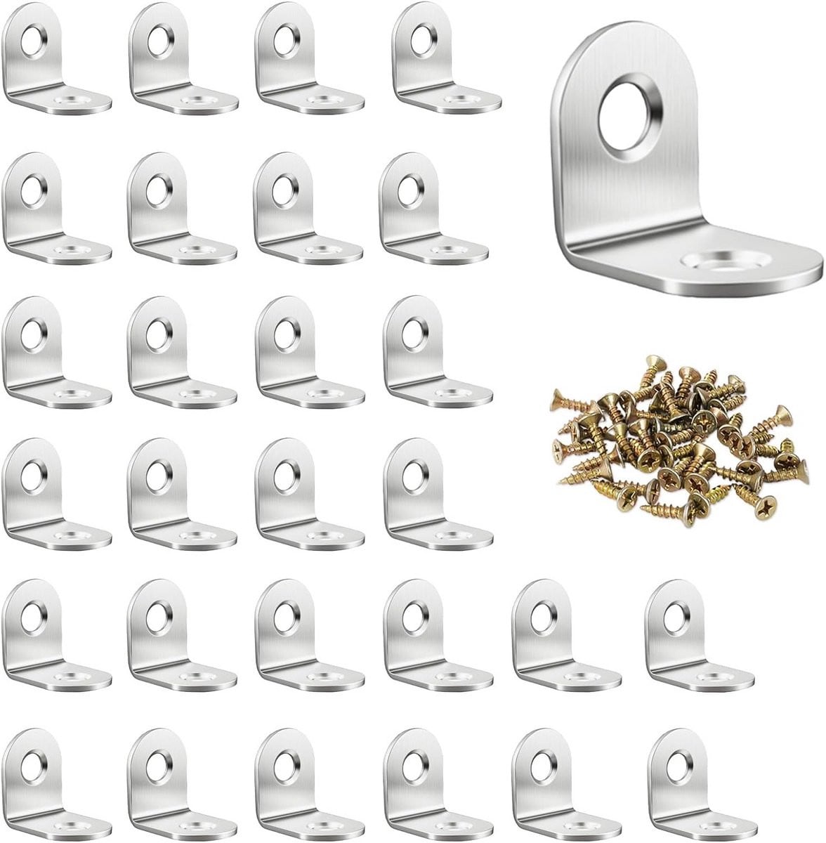 Set van 28 onbehandelde L-beugels van roestvrij staal 304 voor het repareren en verstevigen van meubels, 20 x 20 x 16 mm