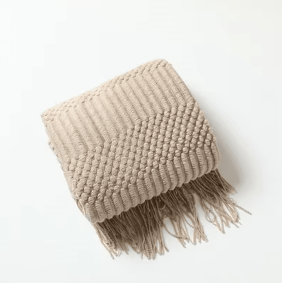 Inspire Curations Rust Red Boho Knitted Tassel Throw Blanket dx Khaki 127x180cm