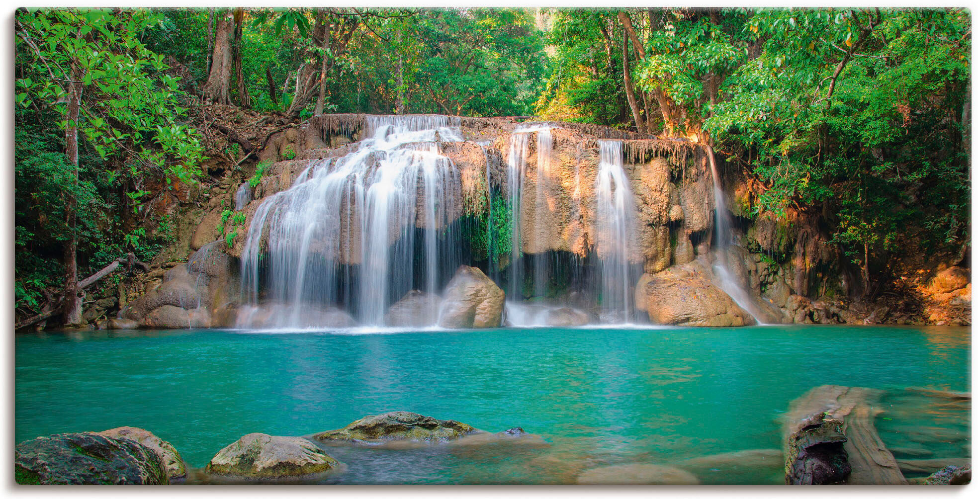 Leinwandbild ARTLAND "Wasserfall im Wald National Park", grün (farbe bild(er): grün), B:100cm H:50cm, Bilder, Leinwandbild, auf Holzrahmen gespannt farbe bild(er): grün B/H/T: 100cm x 50cm, Leinwandbild Gewässer Querformat, 1 Stk.