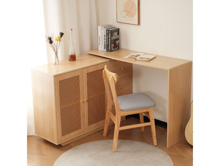 Flieks Bureau d'angle en L\, table de cuisine extensible\, table de travail avec tablettes réglables\, table de travail pivotante\, 120x40