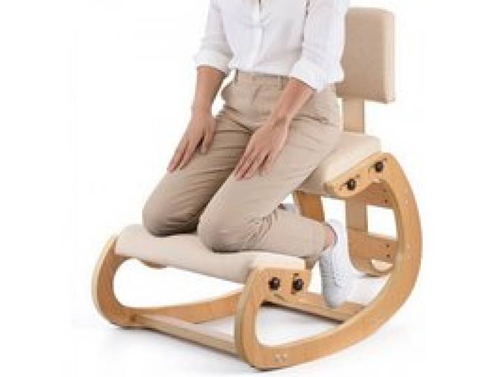 VEVOR Ergonomischer Kniestuhl mit Dicken, Integrierten Schaumstoffpolstern & Holzrahmen & Rückenlehne, Einstellbarer Kniehocker zur Entlastung von Nacken und Rücken, Ideal für Zuhause, Büro, Beige