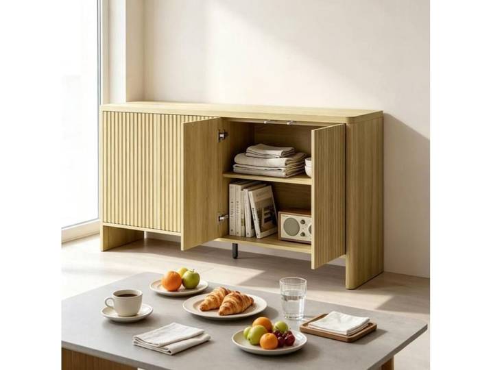 Buffet bas - MDF - 2 portes - Chêne - Style contemporain