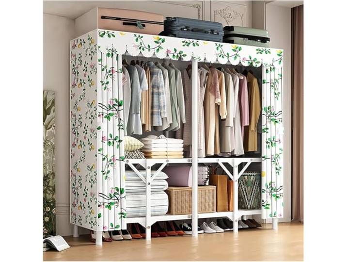 MmcdylyhEU Robuster tragbarer Kleiderschrank mit Abdeckung – Standgarderobe for Aufhängen von Kleidung, Faltbarer Organizer for die Aufbewahrung von Kleidungsstücken(Green,150x170x45cm)