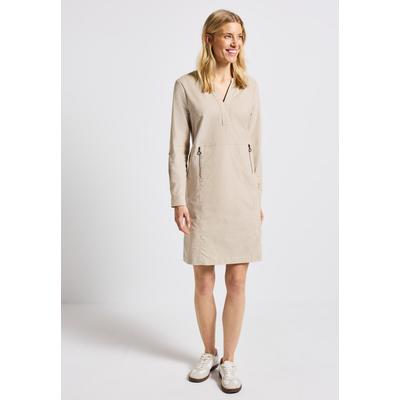 Sommerkleid STREET ONE, Damen, Gr. 34, EURO-Größen, beige (malted beige), Web, 100% Baumwolle, unifarben, normal knielang, V-Ausschnitt, Umschlagsaum, Kleider Sommerkleid, in Unifarbe