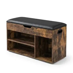 Relaxdays Schuhbank, Sitzbank mit Stauraum, 3 Fächer für Schuhe, HBT: 46x80x30 cm, Polsterbank Industrial, braun/schwarz