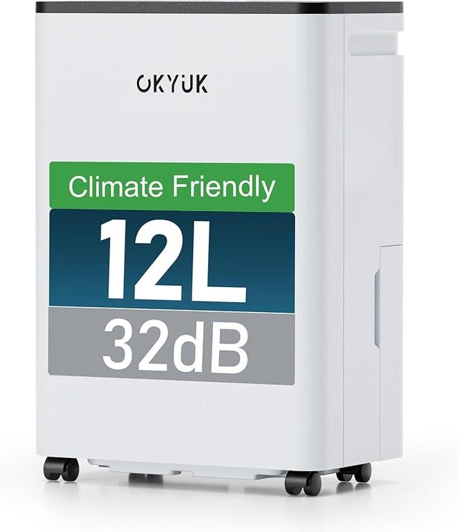 Luftentfeuchter 12 Liter/Tag, geeignet für Räume von ca. 90 Kubikmetern (30 Quadratmetern), Luftentfeuchter Elektrisch,automatische Abtauung, 32dB, Kältemittel R290, PD12R-03DE