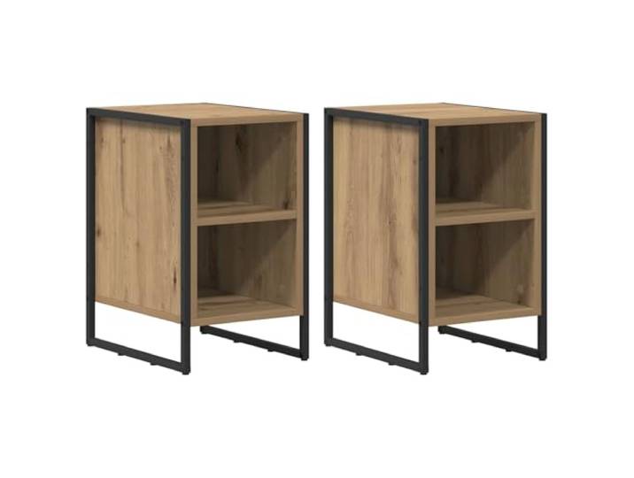 LMTYOENFG 2er-Set Nachttisch Industrie-Design 39,5x30x50cm Eiche-Optik Vielseitige Beistelltische im Schlafzimmer nutzbar, standfeste Stahlbeine mit pflegeleichter Holzwerkstoff-Platte.