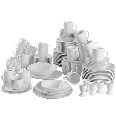 tectake Kombiservice Salerno, Porzellan, für 12 Personen, 100-teilig, 100 teilig, weiß