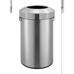 PROREGAL Stilvoller offener Abfallsammler aus gebürstetem Edelstahl | 60 Liter, HxØ 68,5x40,5cm | Silber