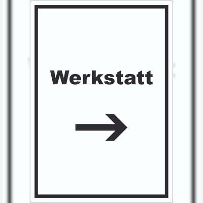 HB-Druck Werkstatt Aufkleber mit Text Richtungspfeil rechts Handwerk Reparatur hochkant A5 (148x210mm)