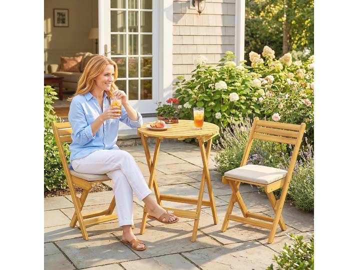 Outsunny Ensemble Balcon 3 Pièces Bois FSC Table Ronde 2 Chaises