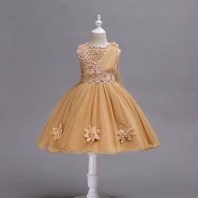 Blumenmädchenkleid Mädchen Formelle Kleidung Hochzeitskleidung Party Hochzeit Formell Mode Formell Schön Netz Blumen Ärmellos Rundhalsausschnitt Blau Weinrot Ab 4 Jahren