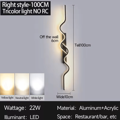 Inspire Curations Modern Black Irregular Long Strip LED Wall Lamp 100 R Tricolor No Rc