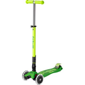 Micro Scooter Maxi deluxe, mit 3 Rollen, aus Kunststoff, grün, ab 5 Jahre, LED-Räder, klappbar, höhenverstellbar 67-91 cm