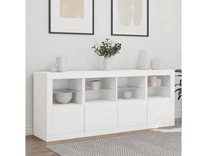 Printemps 2026 Soldes Commode salon - armoire à tiroirs - Blanc Buffet de rangement avec lumières LED blanc 163x37x67 cm 2_889985