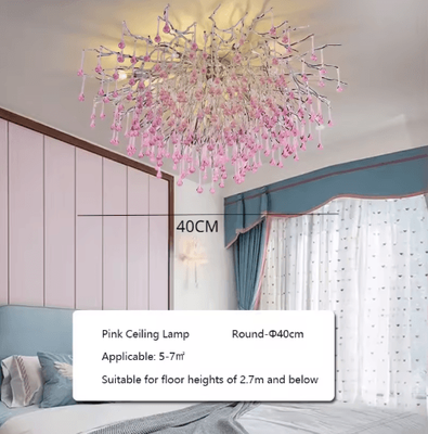 Inspire Picks Luxury Branch Crystal Chandelier Modern Teardrop Hanging Lamp For Living & Dining Spaces dia40cm Pink neutral Light