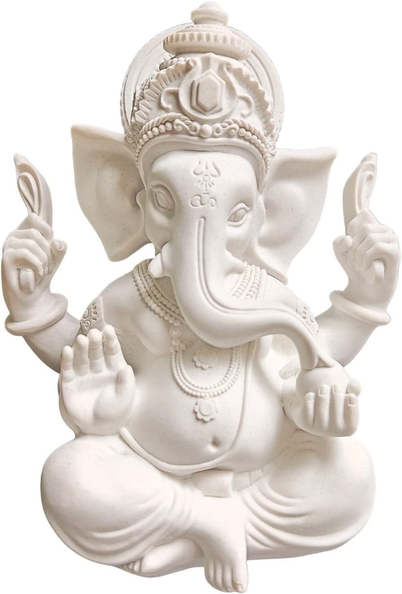 Wit Ganesha Buddha Beeld voor Decoratie en Spirituele Decoratie, Hoogte: 9,5 cm