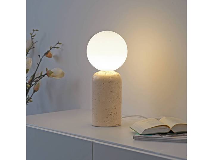 Schöner Wohnen Tischlampe Traventa, creme / amber, für Wohn- / Esszimmer, Beton, Mediterran