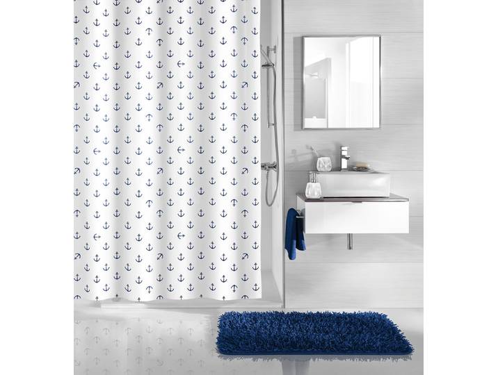 Duschvorhang KLEINE WOLKE Anchor , weiss (weiß, blau), B:180cm H:200cm, Polyester, Duschvorhänge, Duschvorhang