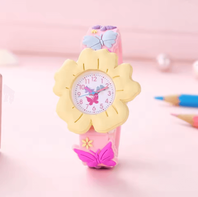 Inspire Essentials Kids Cartoon Learning Watch Flower Butterfly Soft Strap yellow