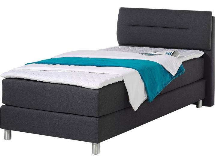 Boxspringbett, Strukturstoff, Anthrazit, 100×200 cm, Bonnell-Federkern, H3, Maintal