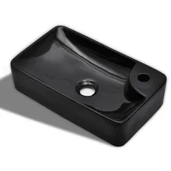 Helloshop26 - Waschbecken mit Hahnloch für Badezimmer Waschbecken 44 x 25 cm Keramik schwarz 02_0002510