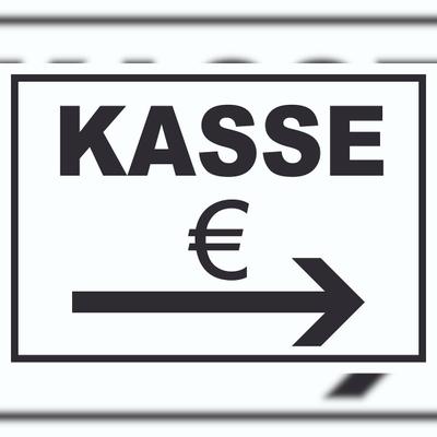 Kasse Pfeil rechts Schild A0 Rückseite selbstklebend
