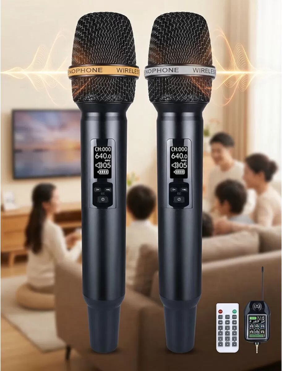INF Dual-Funkmikrofonsystem One-to-Two Kit mit Fernbedienung – Bluetooth 5.0, UHF, Type-C Laden, 10-12h Akkulaufzeit