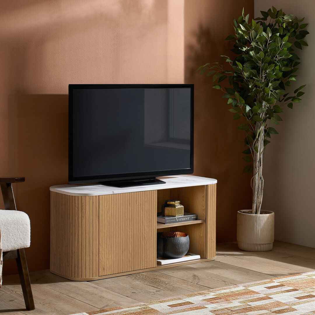 Birlea Vermeer Collection Fluted Large TV Unit - TV Stand Oak Wood 48cm H x 110cm L x 40cm W
