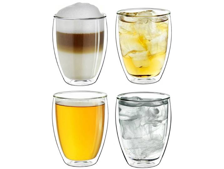 Creano thermoglazen dubbelwandig 250ml \ DG-Hoch\ \, set van 4\, grote dubbelwandige glazen van borosilicaatglas\, koffieglazen\, theeglazen\, latte macchiato glazen