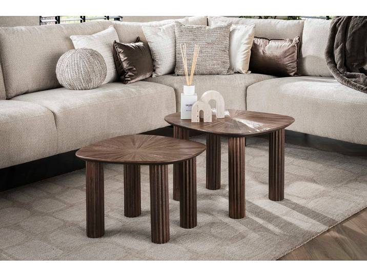 Couchtisch Kivara - 2er Set aus hochwertigem Teakholz im Viereck-Design - Dunkelbraun - Luxusbetten24