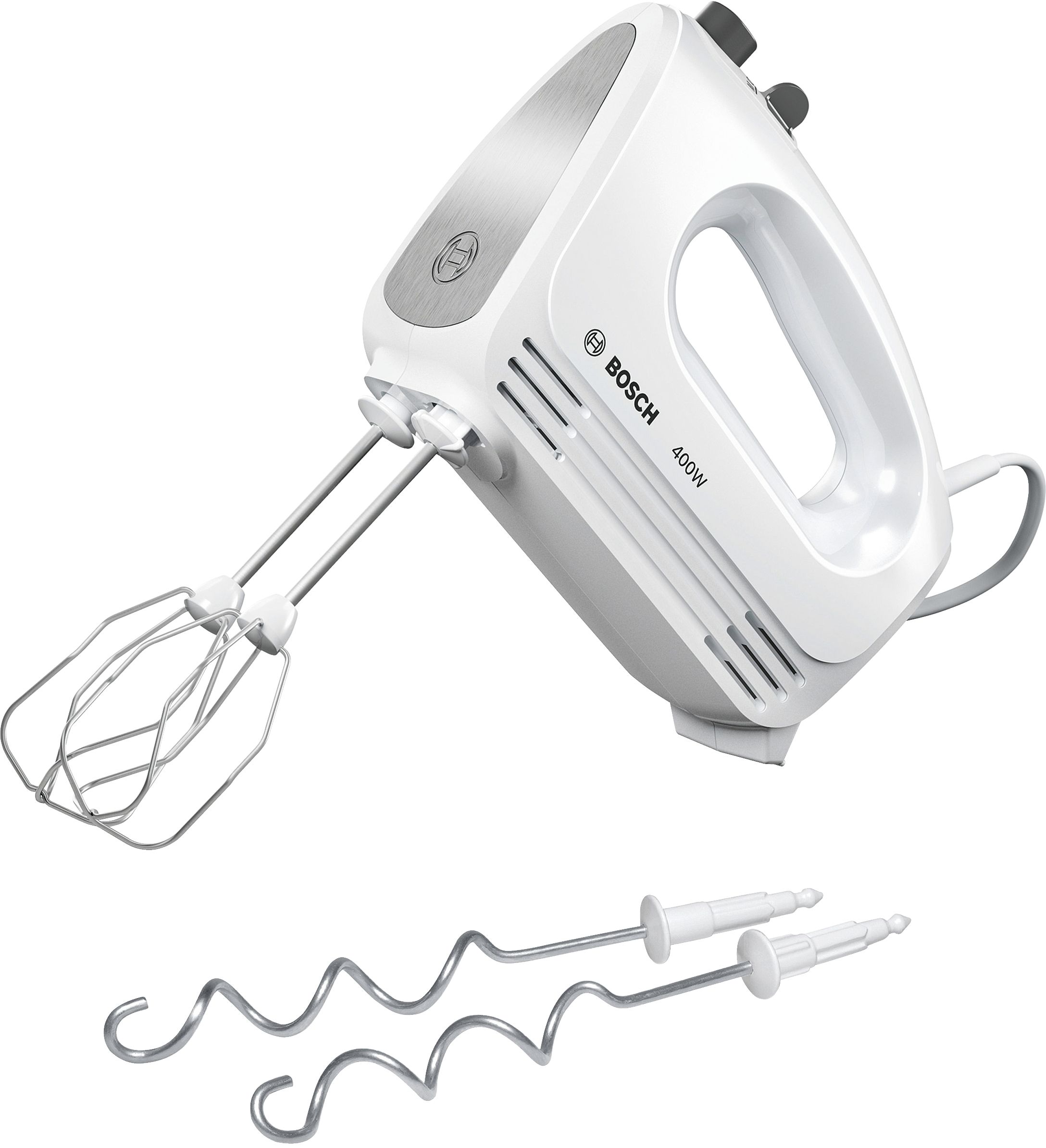 Bosch MFQ24200 CleverMixx Handmixer 400 W 4 Stufen (Gebürsteter Stahl, Weiß)