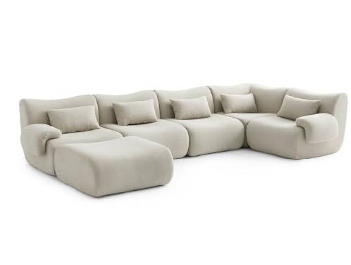 MILYsofa Modulares Wohnlandschaft, 5-Sitzer mit Ottomane, Bouclé-Bezug Cremebeige, Abnehmbare Kissenbezüge (Cremebeige, Wohnlandschaft)
