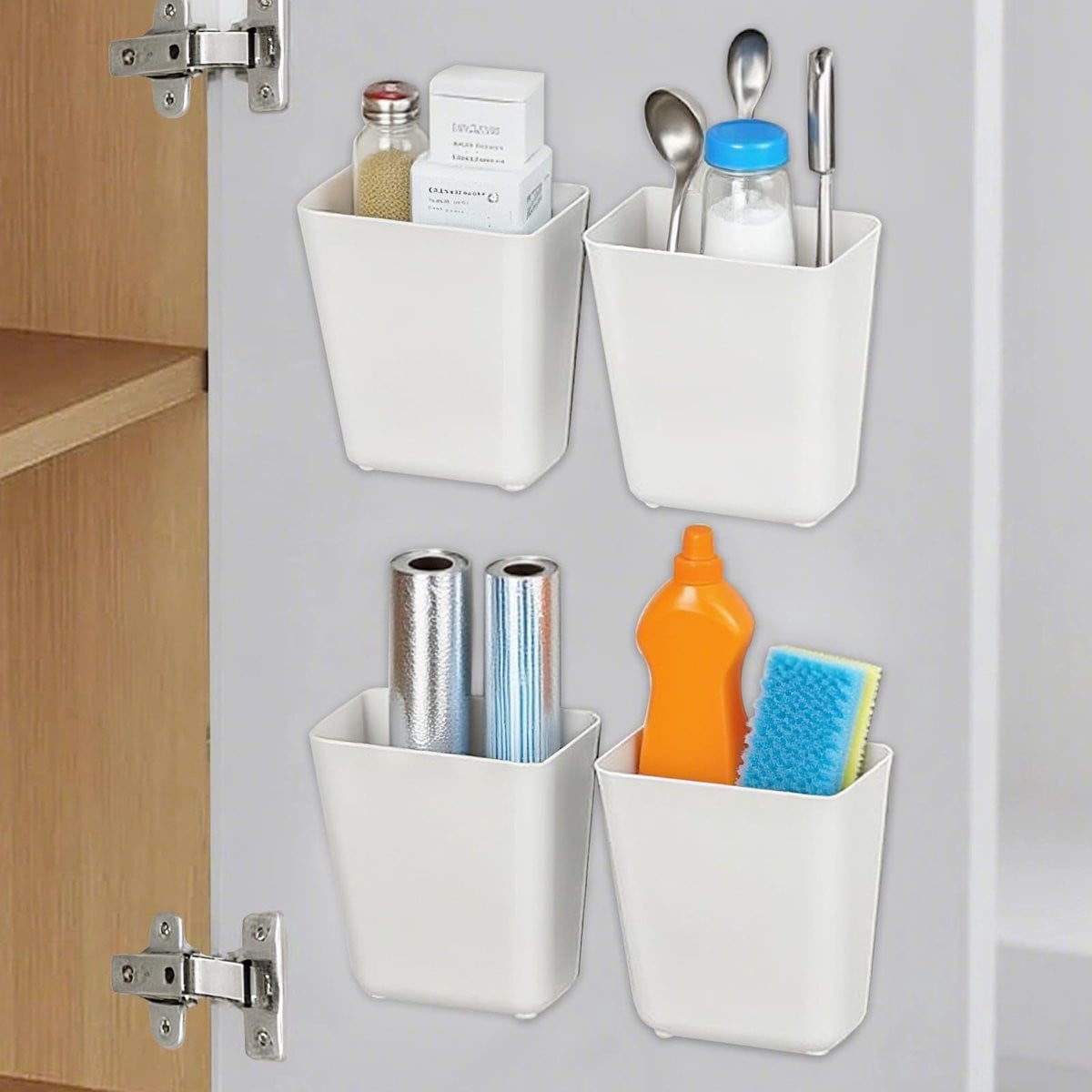 Set van 4 zelfklevende wandgemonteerde opbergdozen voor keuken, badkamer en camper