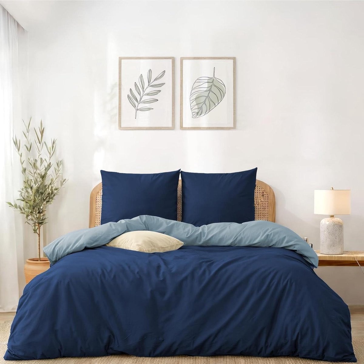 Omkeerbaar microvezel dekbedovertrek set in donkerblauw en blauwgrijs, 200x200 cm