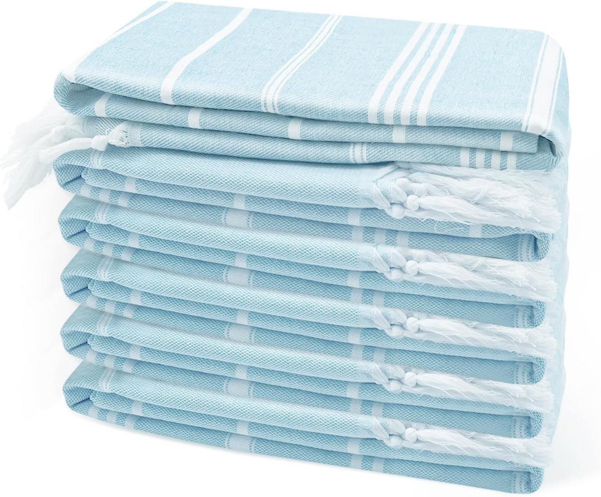 Set van 6 Turkse strandhanddoeken van katoen, blauw, 180 x 90 cm