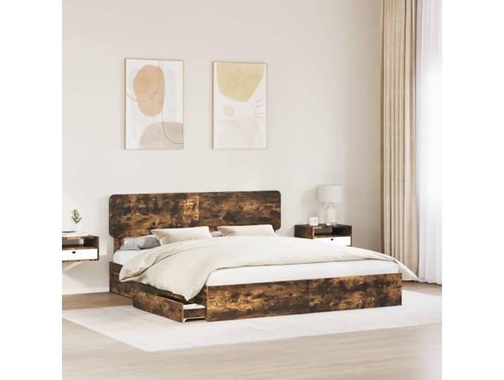SKTQYQO Bett mit Stauraum, Eichengrau, 180 x 200 cm Engineered Holz, Schiebeschubladen, Minimalistisches Design, Doppelzimmer