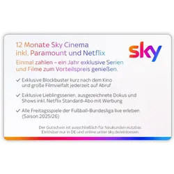 SKY Cinema 12 Monate Digital Code für