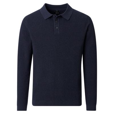 Polokragenpullover VENTI "VENTI Polo-Shirt langarm gemustert", Herren, Gr. S, dunkelblau, 100% Baumwolle, Pullover